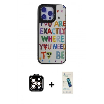 MARSİLYAN™- iPhone 15 Pro Max Kılıf Odak Klasik Serisi - Şeffaf Pasifik Cam Ekran Koruyucu + PVD Metal Kamera Lens - TU
