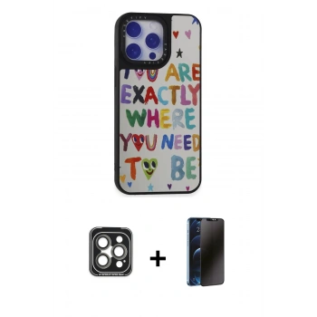 MARSİLYAN™- iPhone 15 Pro Max Kılıf Odak Klasik Serisi - Siyah 3D Antistatik Hayalet Cam Ekran Koruyucu + PVD Metal Kamera Lens - GI