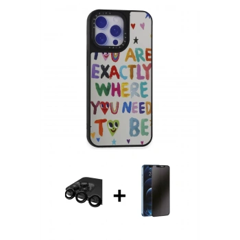 MARSİLYAN™- iPhone 15 Pro Max Kılıf Odak Klasik Serisi - Siyah 3D Antistatik Hayalet Cam Ekran Koruyucu + Raze Metal Kamera Lens - SH