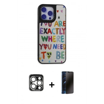 MARSİLYAN™- iPhone 15 Pro Max Kılıf Odak Klasik Serisi - Siyah 3D Antistatik Hayalet Cam Ekran Koruyucu + PVD Metal Kamera Lens - GS