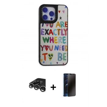 MARSİLYAN™- iPhone 15 Pro Max Kılıf Odak Klasik Serisi - Siyah 3D Antistatik Hayalet Cam Ekran Koruyucu + Raze Metal Kamera Lens - GS