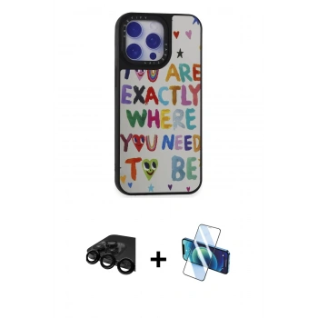 MARSİLYAN™- iPhone 15 Pro Max Kılıf Odak Klasik Serisi - Siyah 3D Antistatik Seramik Nano Ekran Koruyucu + Raze Metal Kamera Lens - SH