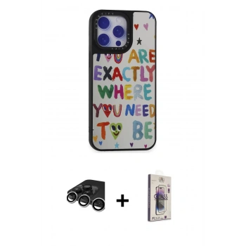 MARSİLYAN™- iPhone 15 Pro Max Kılıf Odak Klasik Serisi - Siyah Bilvis 3D Cam Ekran Koruyucu + Raze Metal Kamera Lens - GS