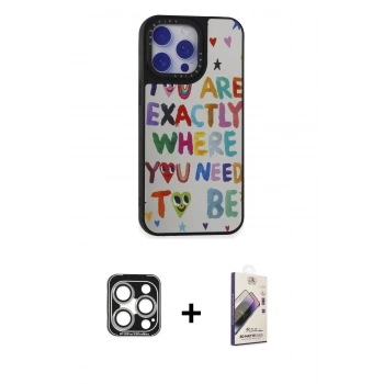 MARSİLYAN™- iPhone 15 Pro Max Kılıf Odak Klasik Serisi - Siyah Bilvis 3D Mat Cam Ekran Koruyucu + PVD Metal Kamera Lens - GS