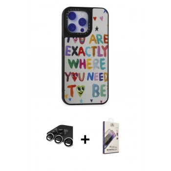 MARSİLYAN™- iPhone 15 Pro Max Kılıf Odak Klasik Serisi - Siyah Bilvis 3D Mat Cam Ekran Koruyucu + Raze Metal Kamera Lens - GS