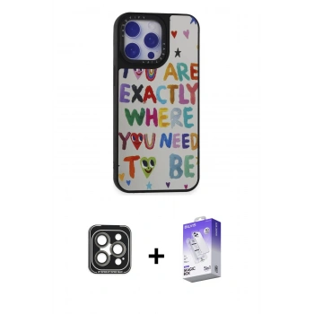 MARSİLYAN™- iPhone 15 Pro Max Kılıf Odak Klasik Serisi - Siyah Bilvis 5in1 3D Magic Cam Ekran Koruyucu + PVD Metal Kamera Lens - GI