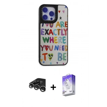 MARSİLYAN™- iPhone 15 Pro Max Kılıf Odak Klasik Serisi - Siyah Bilvis 5in1 3D Magic Cam Ekran Koruyucu + Raze Metal Kamera Lens - GS