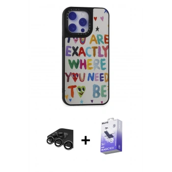 MARSİLYAN™- iPhone 15 Pro Max Kılıf Odak Klasik Serisi - Siyah Bilvis 5in1 5D Magic Hayalet Cam Ekran Koruyucu + Raze Metal Kamera Lens - TMGI