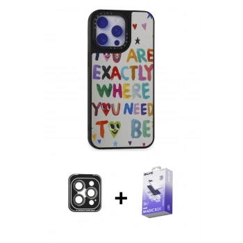 MARSİLYAN™- iPhone 15 Pro Max Kılıf Odak Klasik Serisi - Siyah Bilvis 5in1 5D Magic Hayalet Cam Ekran Koruyucu + PVD Metal Kamera Lens - GI
