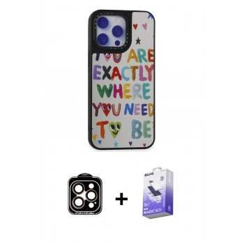 MARSİLYAN™- iPhone 15 Pro Max Kılıf Odak Klasik Serisi - Siyah Bilvis 5in1 5D Magic Hayalet Cam Ekran Koruyucu + PVD Metal Kamera Lens - TU