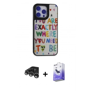 MARSİLYAN™- iPhone 15 Pro Max Kılıf Odak Klasik Serisi - Siyah Bilvis 5in1 5D Magic Hayalet Cam Ekran Koruyucu + Raze Metal Kamera Lens - GS