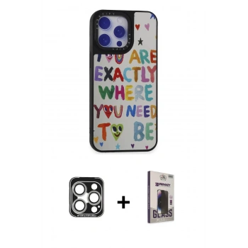 MARSİLYAN™- iPhone 15 Pro Max Kılıf Odak Klasik Serisi - Siyah Bilvis Hayalet Cam Ekran Koruyucu + PVD Metal Kamera Lens - GS