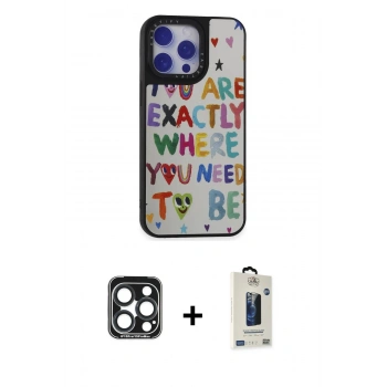 MARSİLYAN™- iPhone 15 Pro Max Kılıf Odak Klasik Serisi - Siyah Bilvis Hayalet Cam Ekran Koruyucu + PVD Metal Kamera Lens - LT