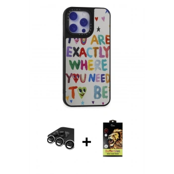 MARSİLYAN™- iPhone 15 Pro Max Kılıf Odak Klasik Serisi - Siyah Buffer Cam Ekran Koruyucu + Raze Metal Kamera Lens - GS