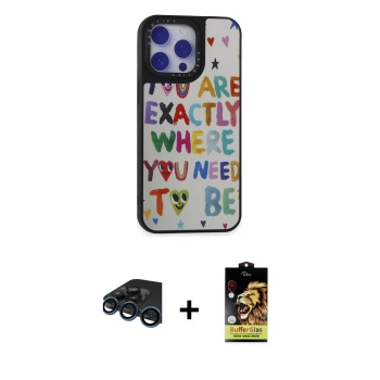 MARSİLYAN™- iPhone 15 Pro Max Kılıf Odak Klasik Serisi - Siyah Buffer Cam Ekran Koruyucu + Raze Metal Kamera Lens - LT
