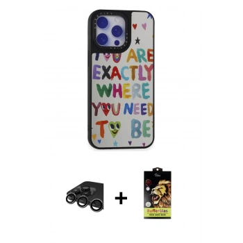 MARSİLYAN™- iPhone 15 Pro Max Kılıf Odak Klasik Serisi - Siyah Buffer Cam Ekran Koruyucu + Raze Metal Kamera Lens - TMGI