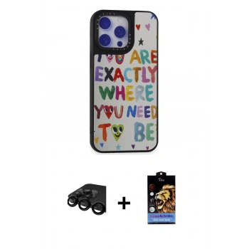 MARSİLYAN™- iPhone 15 Pro Max Kılıf Odak Klasik Serisi - Siyah Buffer Hayalet Cam Ekran Koruyucu + Raze Metal Kamera Lens - SH