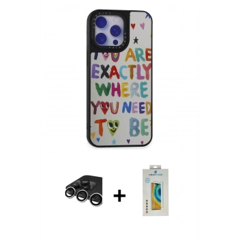 MARSİLYAN™- iPhone 15 Pro Max Kılıf Odak Klasik Serisi - Siyah Polymer Nano Ekran Koruyucu + Raze Metal Kamera Lens - GS