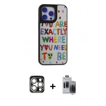MARSİLYAN™- iPhone 15 Pro Max Kılıf Odak Klasik Serisi - Siyah Vanessa Magic Hayalet Cam + PVD Metal Kamera Lens - GS