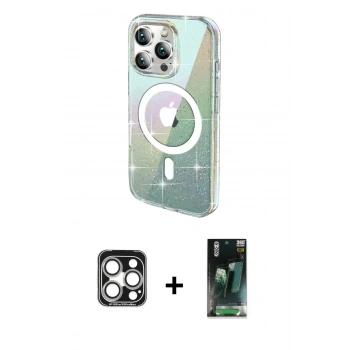 MARSİLYAN™- iPhone 15 Pro Max Kılıf Odak Modern Serisi - Şeffaf 360 Full Body Arka Koruyucu + PVD Metal Kamera Lens - GS