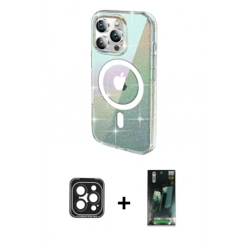 MARSİLYAN™- iPhone 15 Pro Max Kılıf Odak Modern Serisi - Şeffaf 360 Full Body Arka Koruyucu + PVD Metal Kamera Lens - SH