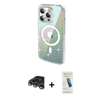 MARSİLYAN™- iPhone 15 Pro Max Kılıf Odak Modern Serisi - Şeffaf Pasifik Cam Ekran Koruyucu + Raze Metal Kamera Lens - GS