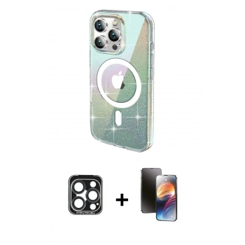 MARSİLYAN™- iPhone 15 Pro Max Kılıf Odak Modern Serisi - Siyah 3D Antistatik Mat Seramik Nano Ekran Koruyucu + PVD Metal Kamera Lens - LT