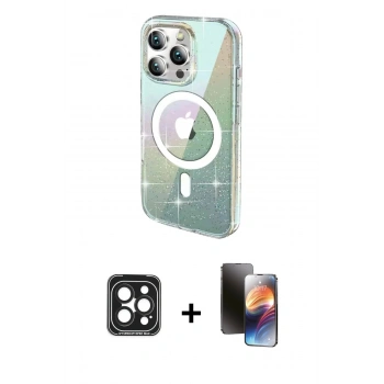 MARSİLYAN™- iPhone 15 Pro Max Kılıf Odak Modern Serisi - Siyah 3D Antistatik Mat Seramik Nano Ekran Koruyucu + PVD Metal Kamera Lens - SH