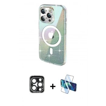 MARSİLYAN™- iPhone 15 Pro Max Kılıf Odak Modern Serisi - Siyah 3D Antistatik Seramik Nano Ekran Koruyucu + PVD Metal Kamera Lens - LT