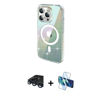 MARSİLYAN™- iPhone 15 Pro Max Kılıf Odak Modern Serisi - Siyah 3D Antistatik Seramik Nano Ekran Koruyucu + Raze Metal Kamera Lens - LT
