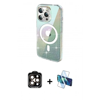 MARSİLYAN™- iPhone 15 Pro Max Kılıf Odak Modern Serisi - Siyah 3D Antistatik Seramik Nano Ekran Koruyucu + PVD Metal Kamera Lens - TU