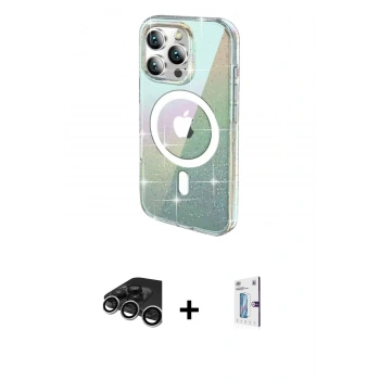 MARSİLYAN™- iPhone 15 Pro Max Kılıf Odak Modern Serisi - Siyah Bilvis 0.18mm Plus Cam Ekran Koruyucu + Raze Metal Kamera Lens - GS