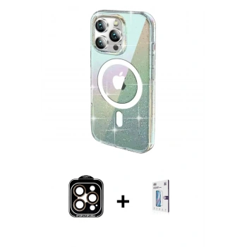 MARSİLYAN™- iPhone 15 Pro Max Kılıf Odak Modern Serisi - Siyah Bilvis 0.18mm Plus Cam Ekran Koruyucu + PVD Metal Kamera Lens - TU