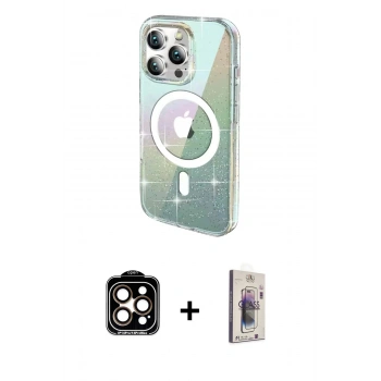 MARSİLYAN™- iPhone 15 Pro Max Kılıf Odak Modern Serisi - Siyah Bilvis 3D Cam Ekran Koruyucu + PVD Metal Kamera Lens - TU