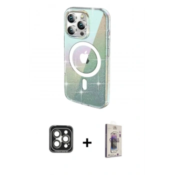 MARSİLYAN™- iPhone 15 Pro Max Kılıf Odak Modern Serisi - Siyah Bilvis 3D Cam Ekran Koruyucu + PVD Metal Kamera Lens - GI