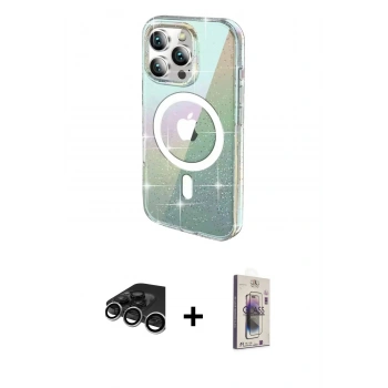 MARSİLYAN™- iPhone 15 Pro Max Kılıf Odak Modern Serisi - Siyah Bilvis 3D Cam Ekran Koruyucu + Raze Metal Kamera Lens - GS
