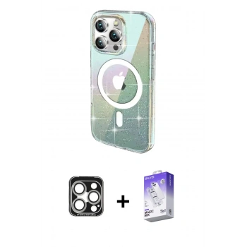 MARSİLYAN™- iPhone 15 Pro Max Kılıf Odak Modern Serisi - Siyah Bilvis 5in1 3D Magic Cam Ekran Koruyucu + PVD Metal Kamera Lens - GS