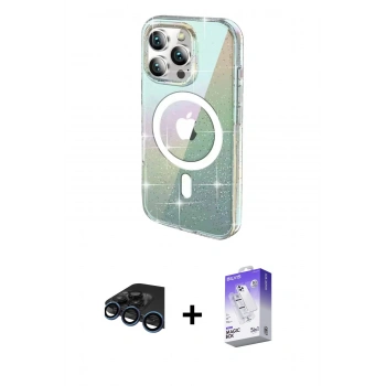 MARSİLYAN™- iPhone 15 Pro Max Kılıf Odak Modern Serisi - Siyah Bilvis 5in1 3D Magic Cam Ekran Koruyucu + Raze Metal Kamera Lens - LT