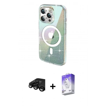 MARSİLYAN™- iPhone 15 Pro Max Kılıf Odak Modern Serisi - Siyah Bilvis 5in1 3D Magic Cam Ekran Koruyucu + Raze Metal Kamera Lens - SH
