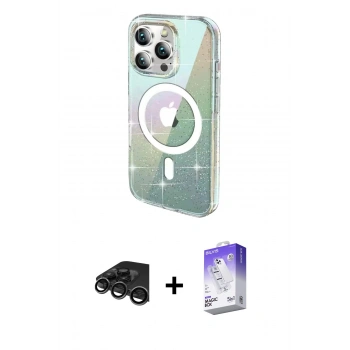 MARSİLYAN™- iPhone 15 Pro Max Kılıf Odak Modern Serisi - Siyah Bilvis 5in1 3D Magic Cam Ekran Koruyucu + Raze Metal Kamera Lens - TMGI