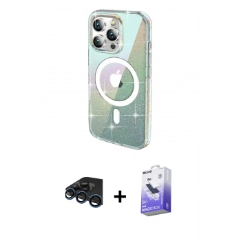 MARSİLYAN™- iPhone 15 Pro Max Kılıf Odak Modern Serisi - Siyah Bilvis 5in1 5D Magic Hayalet Cam Ekran Koruyucu + Raze Metal Kamera Lens - LT