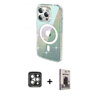 MARSİLYAN™- iPhone 15 Pro Max Kılıf Odak Modern Serisi - Siyah Bilvis Hayalet Cam Ekran Koruyucu + PVD Metal Kamera Lens - GI