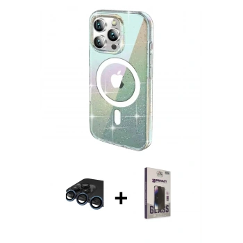 MARSİLYAN™- iPhone 15 Pro Max Kılıf Odak Modern Serisi - Siyah Bilvis Hayalet Cam Ekran Koruyucu + Raze Metal Kamera Lens - LT