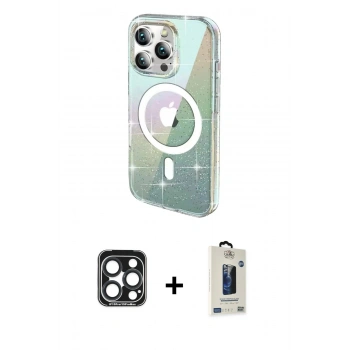 MARSİLYAN™- iPhone 15 Pro Max Kılıf Odak Modern Serisi - Siyah Bilvis Hayalet Cam Ekran Koruyucu + PVD Metal Kamera Lens - LT