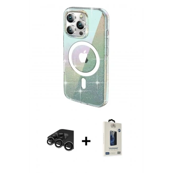 MARSİLYAN™- iPhone 15 Pro Max Kılıf Odak Modern Serisi - Siyah Bilvis Hayalet Cam Ekran Koruyucu + Raze Metal Kamera Lens - TMGI