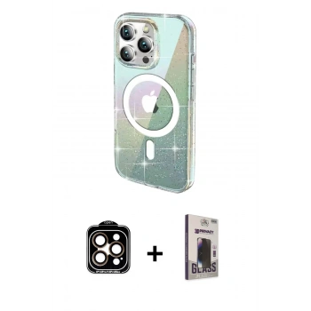 MARSİLYAN™- iPhone 15 Pro Max Kılıf Odak Modern Serisi - Siyah Bilvis Hayalet Cam Ekran Koruyucu + PVD Metal Kamera Lens - TU