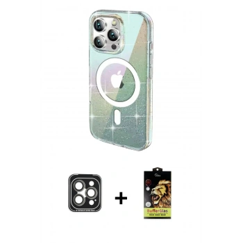 MARSİLYAN™- iPhone 15 Pro Max Kılıf Odak Modern Serisi - Siyah Buffer Cam Ekran Koruyucu + PVD Metal Kamera Lens - GI