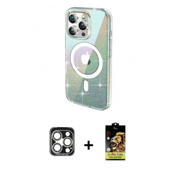 MARSİLYAN™- iPhone 15 Pro Max Kılıf Odak Modern Serisi - Siyah Buffer Cam Ekran Koruyucu + PVD Metal Kamera Lens - GS