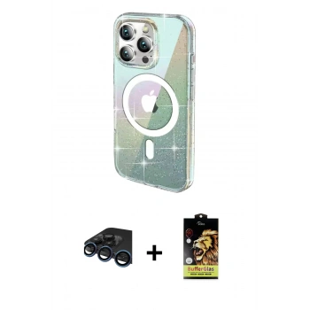 MARSİLYAN™- iPhone 15 Pro Max Kılıf Odak Modern Serisi - Siyah Buffer Cam Ekran Koruyucu + Raze Metal Kamera Lens - LT