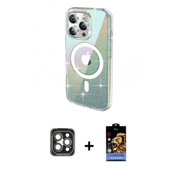 MARSİLYAN™- iPhone 15 Pro Max Kılıf Odak Modern Serisi - Siyah Buffer Hayalet Cam Ekran Koruyucu + PVD Metal Kamera Lens - GI